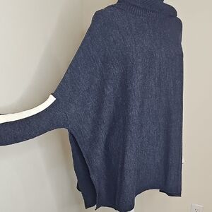 Mer Sea Cowl Neck Black Heather Sweater, Poncho OS